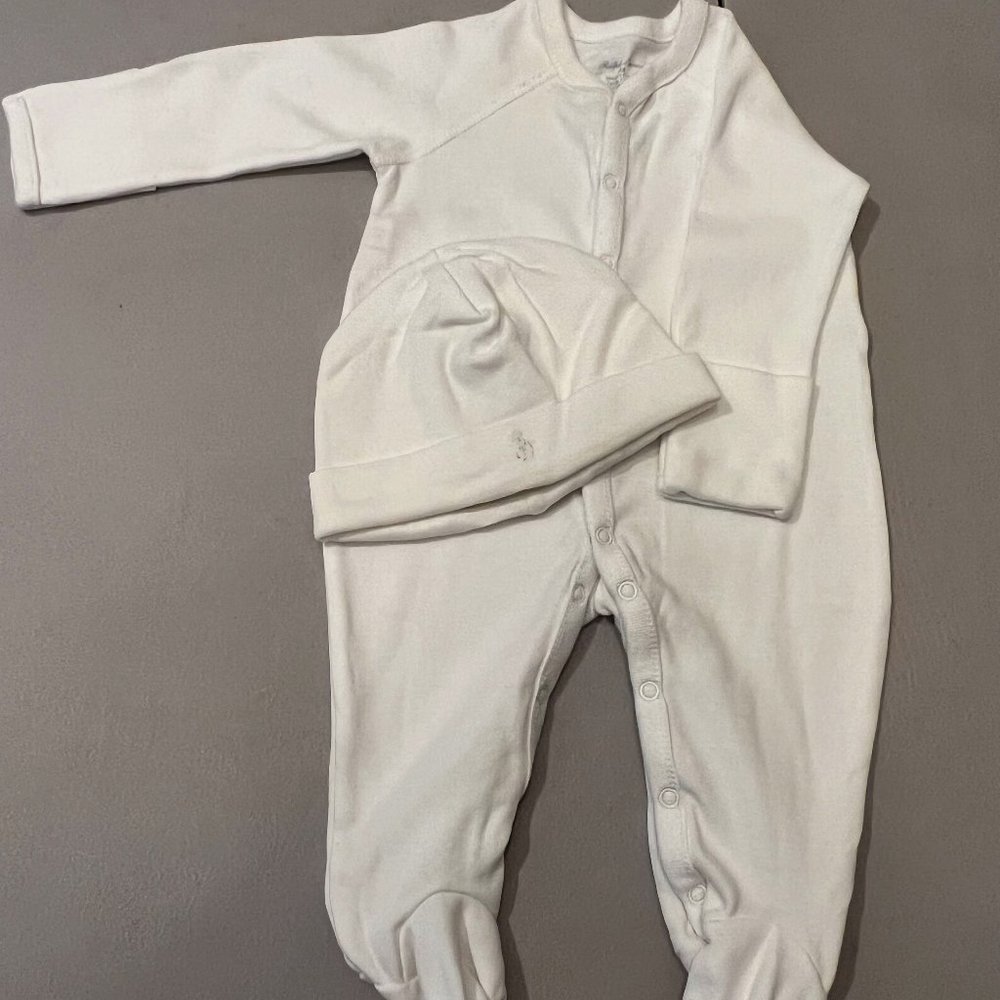 Cotton Jersey Footed Coverall- White